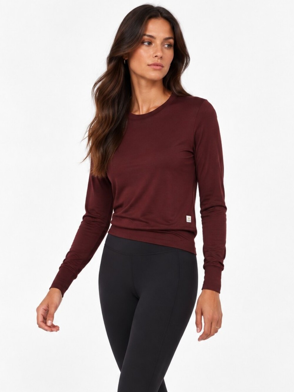 Vuori Daydream Crew Long Sleeve Top In Burgundy Size M